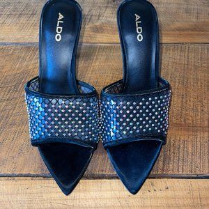NWOB‎ Women's Aldo Fluri Embellished Rhinestone Black Heels Size 6.5